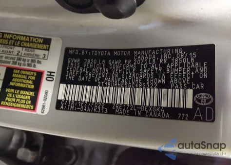 2016 Toyota Corolla S Plus z USA, uszkodzony, nr VIN 2T1BURHE5GC482322